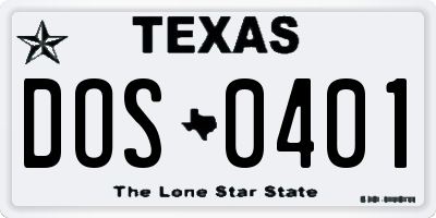 TX license plate DOS0401