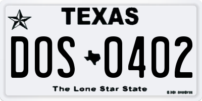 TX license plate DOS0402