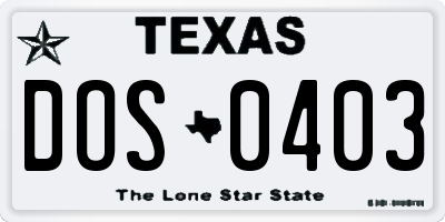 TX license plate DOS0403