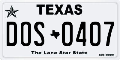 TX license plate DOS0407