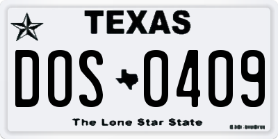 TX license plate DOS0409