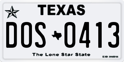 TX license plate DOS0413