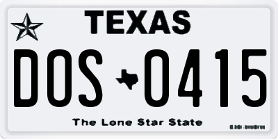 TX license plate DOS0415