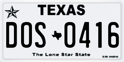 TX license plate DOS0416