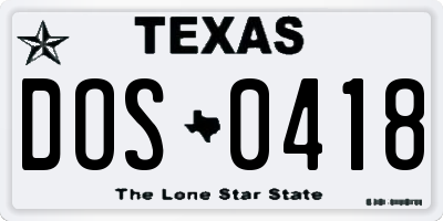 TX license plate DOS0418