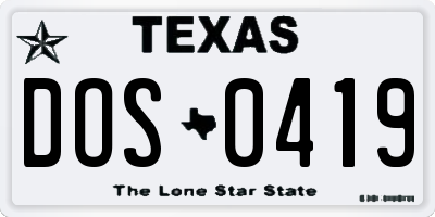 TX license plate DOS0419