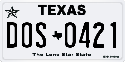TX license plate DOS0421