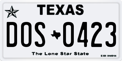 TX license plate DOS0423