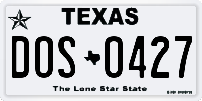 TX license plate DOS0427