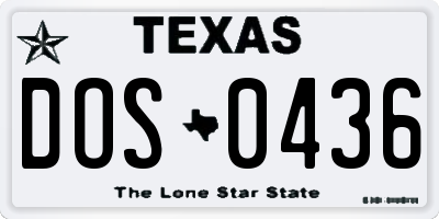 TX license plate DOS0436