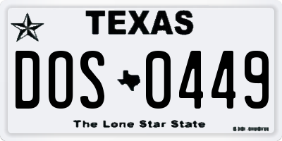 TX license plate DOS0449