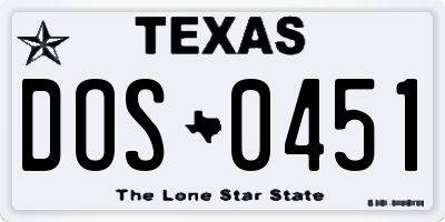 TX license plate DOS0451