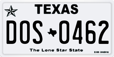 TX license plate DOS0462