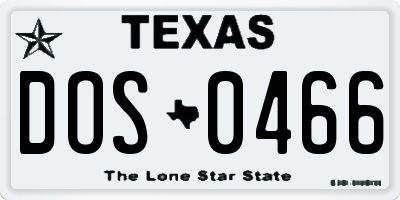 TX license plate DOS0466