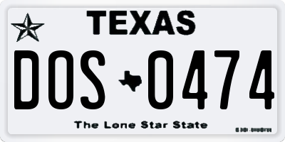 TX license plate DOS0474