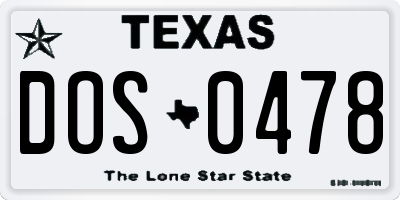 TX license plate DOS0478