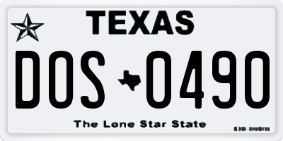 TX license plate DOS0490