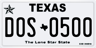 TX license plate DOS0500