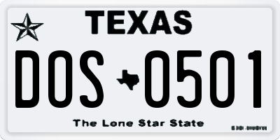TX license plate DOS0501