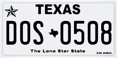 TX license plate DOS0508