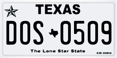 TX license plate DOS0509