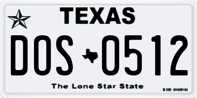 TX license plate DOS0512