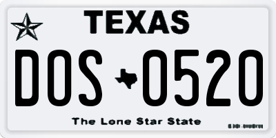 TX license plate DOS0520