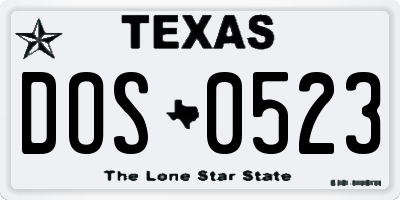TX license plate DOS0523