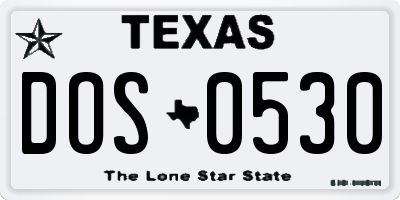 TX license plate DOS0530