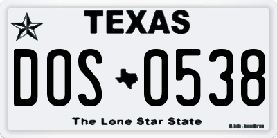 TX license plate DOS0538