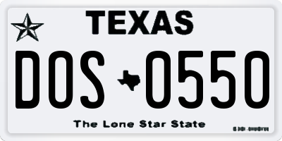 TX license plate DOS0550