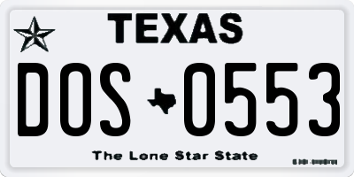 TX license plate DOS0553