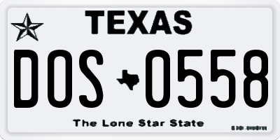 TX license plate DOS0558
