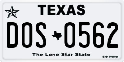 TX license plate DOS0562