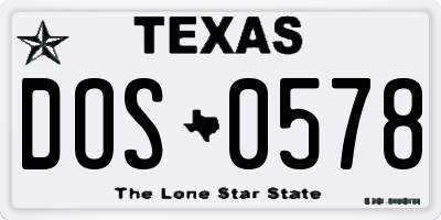 TX license plate DOS0578