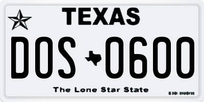 TX license plate DOS0600