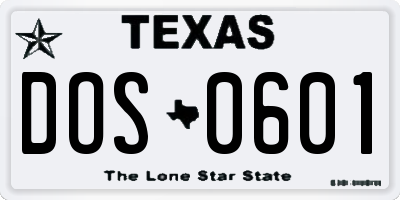 TX license plate DOS0601