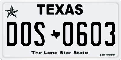 TX license plate DOS0603
