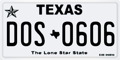 TX license plate DOS0606