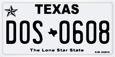 TX license plate DOS0608