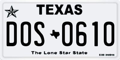 TX license plate DOS0610