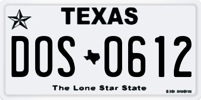 TX license plate DOS0612