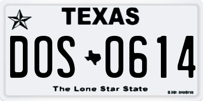 TX license plate DOS0614