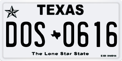 TX license plate DOS0616