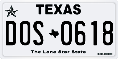 TX license plate DOS0618