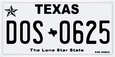 TX license plate DOS0625