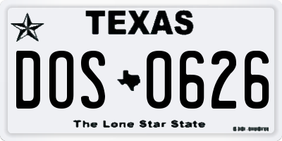 TX license plate DOS0626