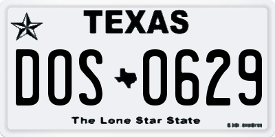 TX license plate DOS0629
