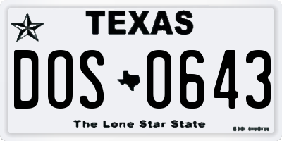 TX license plate DOS0643