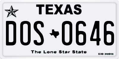 TX license plate DOS0646